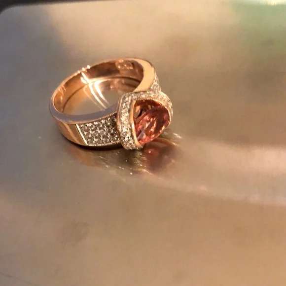 Solid 14k rose gold ring with round real diamonds & Natural Gemstone.SZ 8.5 - Picture 2 of 11